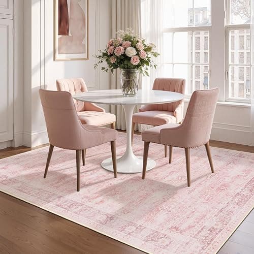 Jainmy 5x7 Pink Rug for Nursery, Thin Washable Rugs for Kids Room Playroom, Distressed Aesthetic Area Rugs for Bedroom Girls Dorm Romantic, Non Slip Carpet Rug for Living Room Dining Room Home Office thumbnail 4