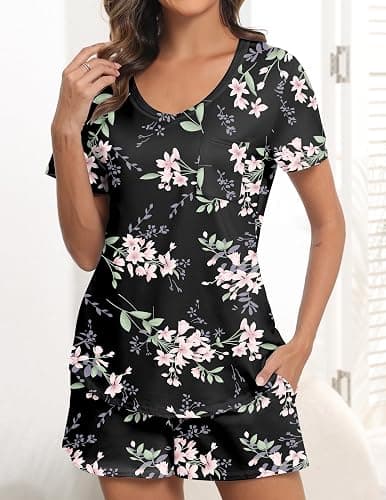 Ekouaer Women's Pajamas Sets Short Sleeve Lounge Sets Sleepwear Casual Two Piece Pjs With Pockets thumbnail 2