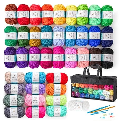 Inscraft 48 PCS Crochet Yarn Kit, 1400 Yards 40 Colors Acrylic Yarn Skeins, 2 Crochet Hooks, 2 Weaving Needles, 4 Stitch Markers, 1 Bag, Yarn for Crocheting & Knitting, Gift for Beginners and Adults - Image 1