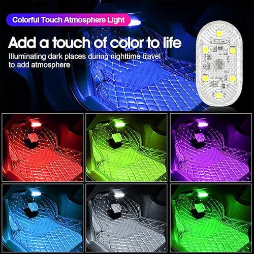 NEOVSUNY 4 Stück Auto Led Innenbeleuchtung, Magnetisch LED USB Touch Licht RGB 7 Farben Einstellbar Innenraum Ambientebeleuchtung für Auto Wiederaufladbaren Mobilen Touch Zubehör Innenraum Nachtlicht thumbnail 2