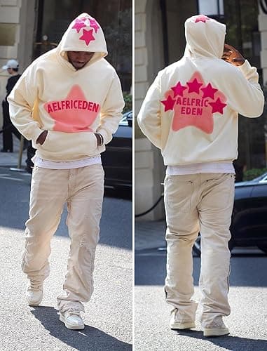 Aelfric Eden Womens Graphic Hoodies Pink Star Print Hoodie Unisex Oversized Hoodies Long Sleeve Pocket Pullover - Small - Aa01-beige thumbnail 4