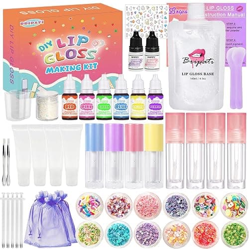 BRIPATI DIY Lip Gloss Making Kit - All-in-One to Make Your Own Lip Care Gloss Set with Clear Base, Pigments, Glitter, Tubes, Fun Creative Gift for Women Girls Makeup Lovers in Christmas Birthdays - Image 1