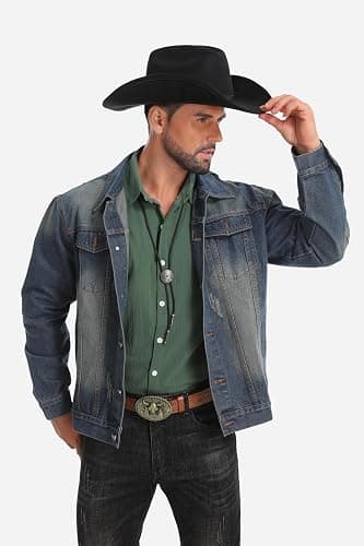 Western Cowboy Hat for Men Women,Shapeable Wide Brim Felt Fedora Classic Cowgirl Hats for Cowboys and Cowgirls,with bolo tie thumbnail 7