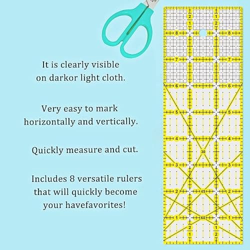 Quilting Rulers, 7 Piece Acrylic Ruler, Fabric Cutting Ruler (12.5"X12.5", 9.5"X9.5", 6"X6", 4.5"X4.5",12"x6.5",9"x3",12"x2"), Sewing & Quilting Templates thumbnail 4