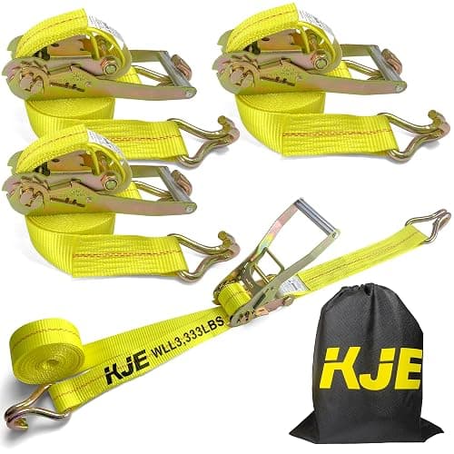 KJE Ratchet Straps Heavy Duty(4 Pack), 2" x 15' Ratchet Strap 10,000 Lbs Max Break Strength, Tie Down Ratcheting with J-Hook, Cargo Straps for Truck, Trailer, Moving Appliances - Image 1