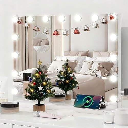 YOURLITE Hollywood Vanity Mirror with Lights, 58×45cm Lighted Makeup Mirror with 15 Dimmable Led Bulbs, 3 Lighting Modes, Touch Screen Control, Tabletop and Wall Mounted for Bedroom thumbnail 9