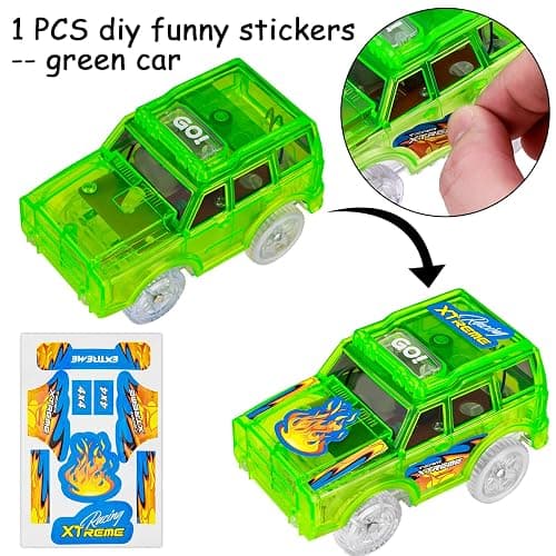 FancyWhoop Tracks Cars Replacement Only - Light Up Magic Cars for Tracks Compatible with Glow in The Dark Toy Cars with 5 LED Flashing Lights for Most Race Tracks Only Toy Car Accessories (4 Pack) thumbnail 4