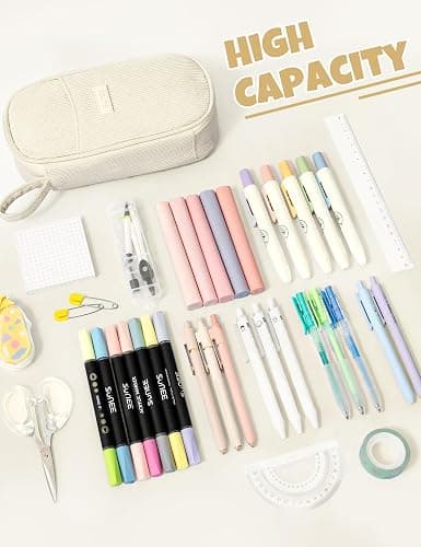 SUNEE Cute Pencil Case, Large Pencil Pouch, Aesthetic Big Pencil Bag with Zipper, Kawaii Stationery Storage and Organizer, School Supplies for Teen and Adult, Boys&Girls, Soft Corduroy Warm Beige thumbnail 2