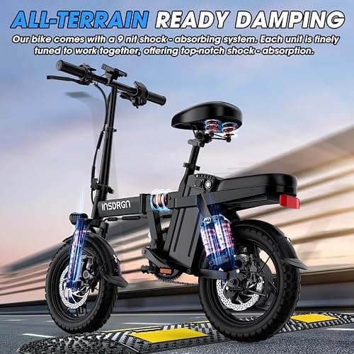 INSDRGN Electric Bike for Adults and Teens,14" Folding Adult E Bike with 650W Peak Motor,20MPH,28Miles Range,Advanced 9-Point Suspension & Dual Disc Brake,Removable Battery,UL 2849 Certified thumbnail 6