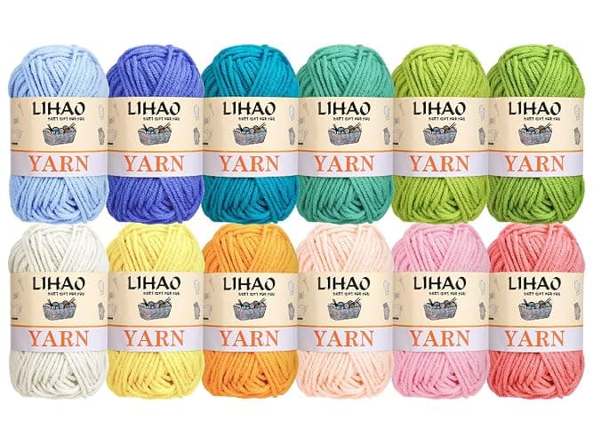 LIHAO Crochet Yarn Set, 4ply Acrylic Yarns for Crocheting, Knitting Yarn Balls for Beginners Adults Kids Crafts - 12 x 15g - Image 1