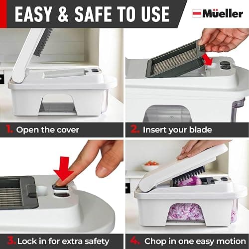 Mueller Pro-Series All-in-One, 12 Blade Mandoline Slicer for Kitchen, Food Chopper, Vegetable Slicer and Spiralizer, Cutter, Dicer, Grater, Kitchen Gadgets Sets with Container, White Sand/Gray thumbnail 7