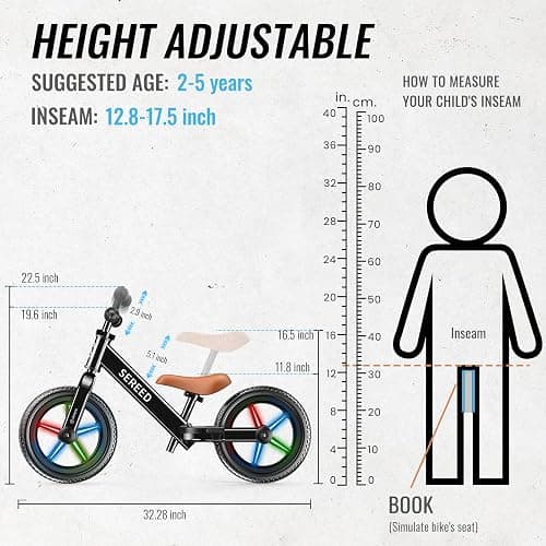 SEREED Toddler Balance Bike 2 Year Old, No Pedal Kids Bicycle Toys for 2-5 Years Old, Tool-Free Adjustment, Customize Plate with Stickers, Gift for 2-3 Boys Girls (Black Lighting) thumbnail 3