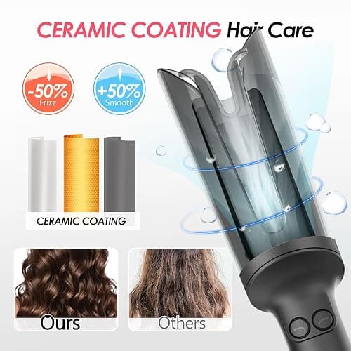LA MAESII Automatic Rotating Curling Iron, Hair Curler with 3 Temps Fast Heating, 2-Way Rotating 1 Inch Curling Wand, Ceramic Coating, Ionic, Anti-Scald, Anti-Tangle, Dual Voltage Auto Shut-Off (Gray) thumbnail 5