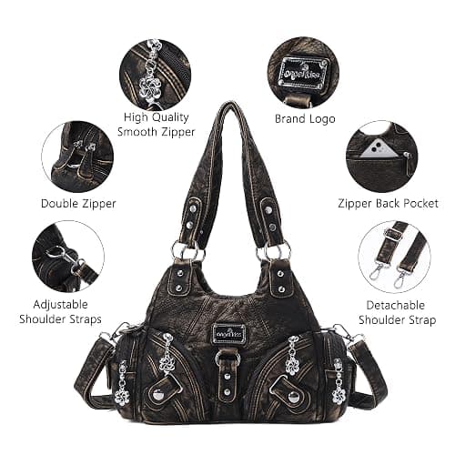 Angel Kiss Purses for Women Small Hobo Shoulder Bags Vagen Leather Multi-Pocket Tote Bag with Zipper thumbnail 7