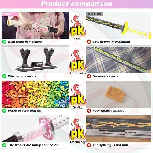 Jorumo Swords Building Sets for Girl 8-14, 39in Tsuyuri Kanao Sword Building Block with Scabbard and Stand, Anime Sword Building Toy Gift Katana, 788 Pcs thumbnail 3