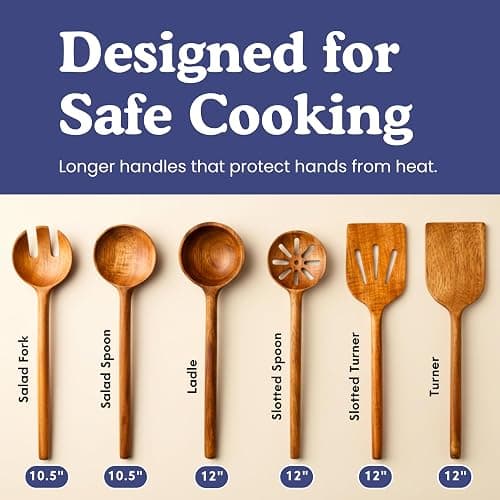 Non-Toxic Cooking Utensils – 6-Piece Kitchen Utensils Set, Glue-Free & One-Piece Wooden Spoons for Cooking, Natural Wooden Utensil Set with Plant-Based Finish, Free of Forever Chemicals thumbnail 5