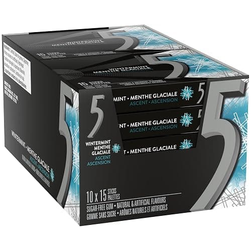 5 GUM, Wintermint-Ascent Flavoured Sugar Free Chewing Gum, 15 Sticks, 10 Packs thumbnail 2