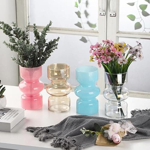 VanEnjoy Pink Glass Hydroponic Vase, Colored Glass vase Flower, Three-Layer 7 inch Cylinder vase for Home Décor, Modern Glass Vase for Home, Office, Wedding thumbnail 4