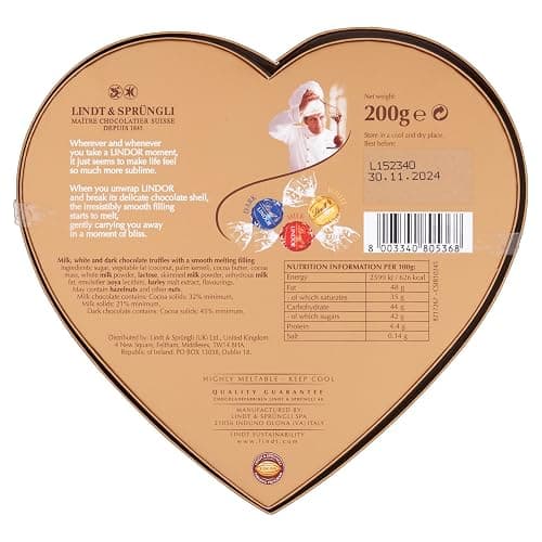 Lindt Lindor Assorted Heart Box Chocolate Truffles – 200g Box (Approx. 16 Balls) – Smooth Filling – Valentines Day, Mothers Day, Easter, Gift, Anniversary, Birthday, Congratulations Treat thumbnail 2