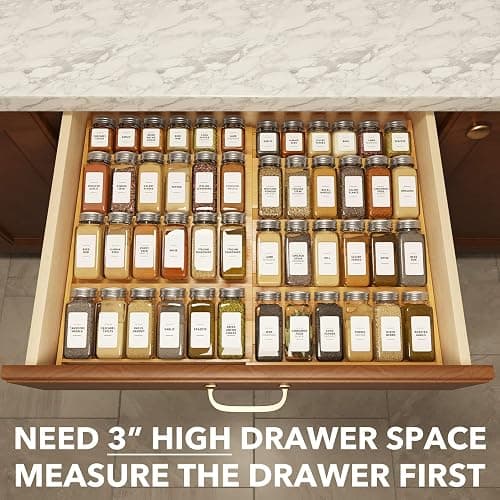 SpaceAid Bamboo Spice Drawer Organizer, (Need 3" Deep Drawer) Expandable 4 Tier Spices Rack for Cabinet, Kitchen Seasoning Storage Insert (Jars Not Included, From 12" to 23" Wide) thumbnail 4