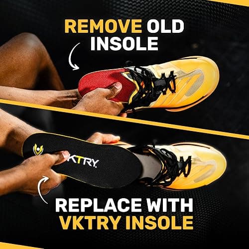 VKTRY Gold Sport Insoles for Non-Cleated Shoes - Carbon Fiber Insole | For Basketball, Volleyball & More: Performance Insoles | Jump High, Run Fast, Arch Support, Men, Women, Athletic Shoe Inserts thumbnail 8