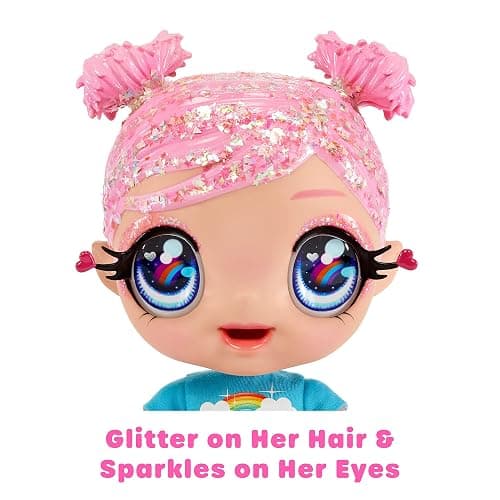 I Love U Glitter Babyz Dreamia Stardust Baby Doll with 3 Magical Colour changes, Pink Hair & a Rainbow Outfit. Includes Reusable Diaper, Bottle, & Pacifier. Collectable Toy For Kids Ages 3 Years Plus thumbnail 5