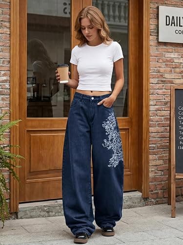 EMMIOL Women Boyfriends Hip Hop 90s Vintage Baggy Jeans Loose Denim Pants Mid-Low Waist Jeans thumbnail 3