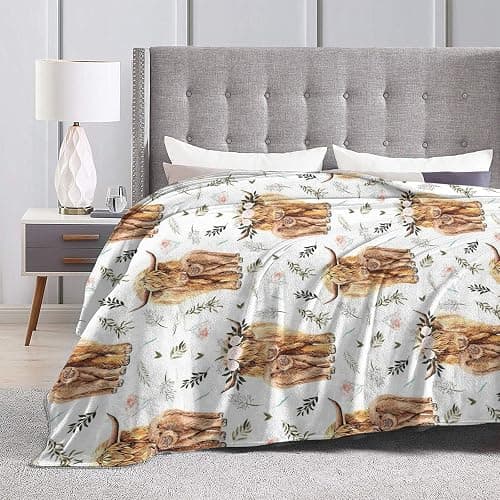 Highland Cow Print Blanket 50x60inch Farm Animal Cow Gifts Throw Blankets Soft Cozy Fleece Plush Warm Flannel Bedding Blanket for Girls Kids Adults Couch Travel - Highland Cow - 50x60in thumbnail 5