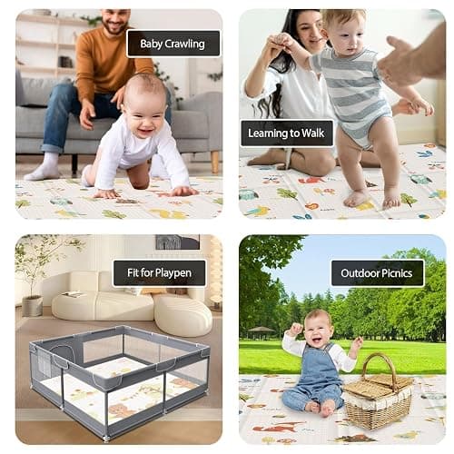XVISHX Baby Play Mat, 50 x 50 Inch Play Mat Perfect for Use Baby Playpen, Foldable Baby Foam Playmat for Floor, Portable Waterproof Activity PlayMats for Babies, Infants and Toddlers thumbnail 2