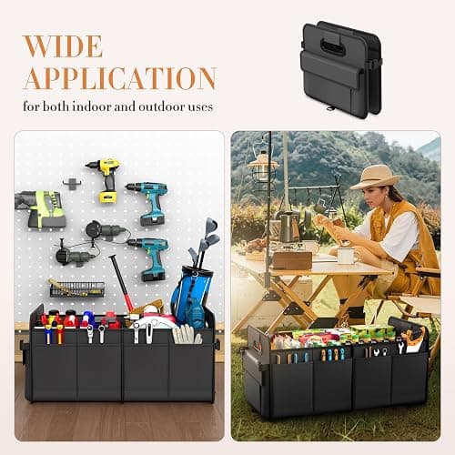 titiyiof Trunk Organizer For Suv & Sedan,Car Organizers and Storage, Waterproof Collapsible & Adjustable Straps,70L Sturdy Car Organization for Car Accessories, Tools,Sundries,2-3 Compartment（Black thumbnail 7