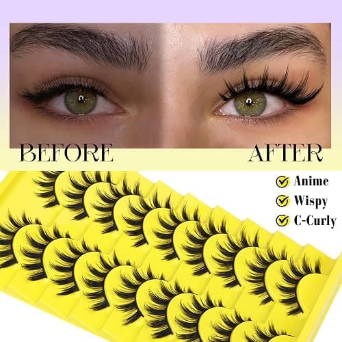 Manga Lashes Cat Eye False Eyelashes Anime Lashes Wispy Spiky Lashes Strip C-curly 8-15MM Fake Eyelashes Lashes Natural Look 9 Pairs by Lvmixwig thumbnail 2