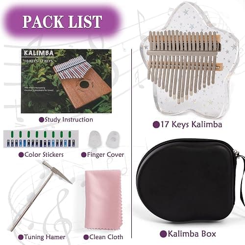 LUCKIPLUS Cute Kalimba Thumb Piano 17 Keys-Star Crystal Acrylic Finger Piano-Portable Mbira Musical Instruments Cute Christmas Gift with Tune Hammer and Study Instruction for Adults Beginners thumbnail 6