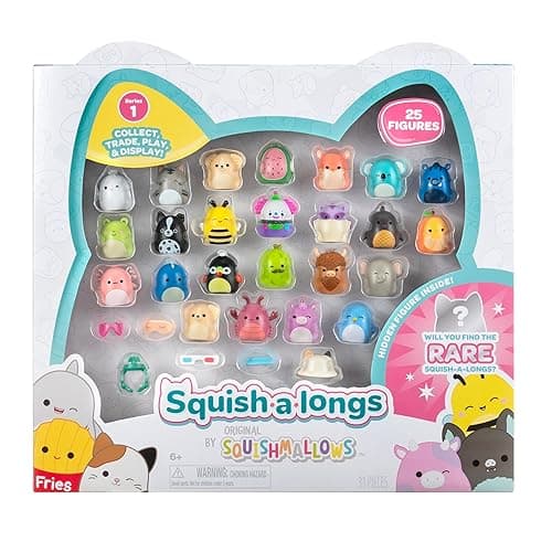Squish-a-longs 25 Pack - Series 1 - (25) 1” Mini-Squish with 5 Accessories, Ring, and Collector’s Guide - Collect, Trade, & Play - Small