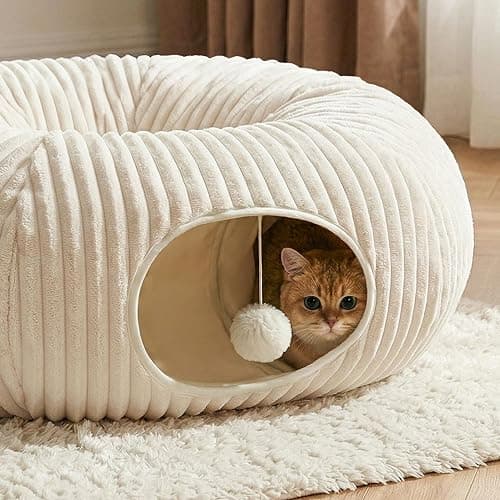 MOYMO Cat Tunnel Bed with 40 Pcs Interactive Cat Toys, Cat Tube with Kitten Toys for Indoor Kittens, Collapsible Play Tunnel, White thumbnail 3