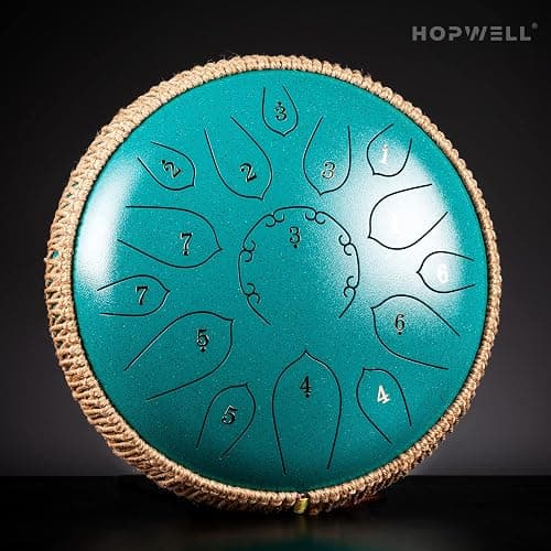 HOPWELL Steel Tongue Drum - 15 Note 12 Inch Tongue Drums - Percussion Instruments - Hand Pan Drum with Music Book, Drum Mallets and Carry Bag, D Major, Malachite Green thumbnail 2