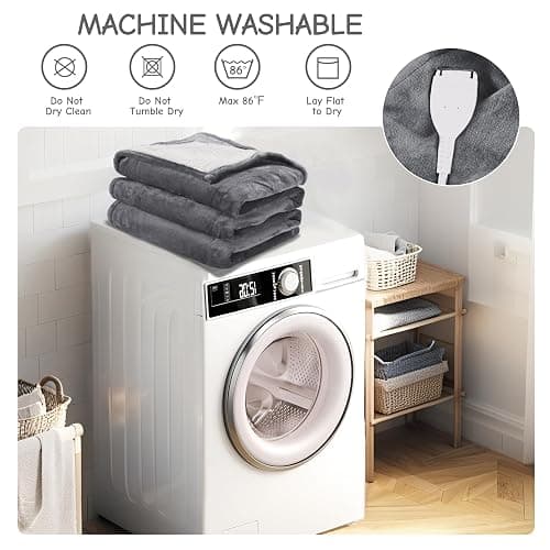 Electric Heated Blanket Throw 50"x60", Soft Flannel Sherpa Heating Throw with 4 Heat Settings, 3-Hour Auto Shut-Off Timer, Grey thumbnail 5