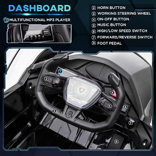 Aosom 12V Electric Ride-on Car, Licensed Lamborghini V12 Vision Gran Turismo Battery-Powered Ride-on Toy with Remote Control, Music, LED Lights, for 3-6 Year Old Boys and Girls, White thumbnail 5