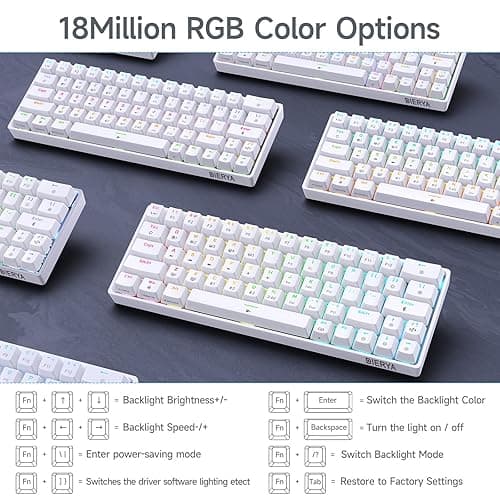 DIERYA DK63 60% Wireless Mechanical Gaming Keyboard | Bluetooth/2.4G/Wired | RGB Backlit | Anti-Ghosting Compact 63-Keys Mini Keyboard | with Red Switch | for Windows Laptop PC Gamer Typist-White thumbnail 7