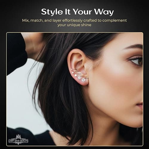Art and Molly 14K Solitaire Gold Earring Solid 14-Karat Round Cubic Zirconia Stud Earrings with Screw-Back, CZ Studs with Gift-Ready Box thumbnail 8