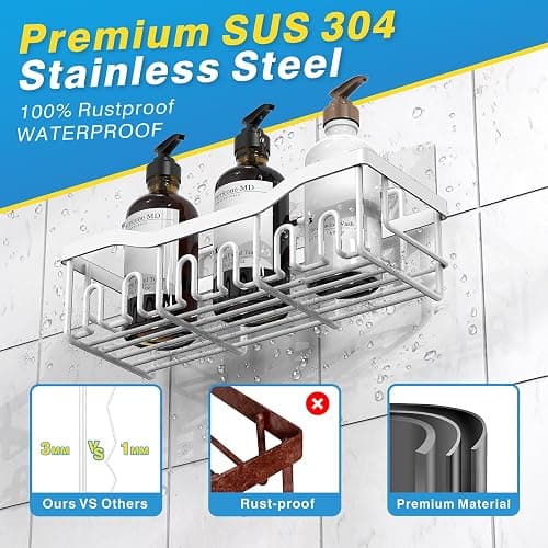 EUDELE 5-Pack Rustproof Stainless Steel Shower Caddy – No Drill Adhesive Bathroom Organizer with Large Capacity, Spacious Shower Shelves for Inside Shower, Kitchen & Home Decor Storage-XL Size thumbnail 6