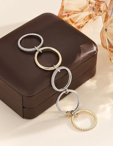 HOSICRON Statement Rings for Women, 18k Gold Plated Stackable Cubic Zirconia Rings, Silver Gold Multi Ring Mixed Metals Stackable Ring Set for Women Non Tarnish thumbnail 5