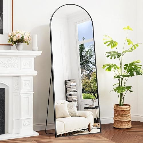 BONEWEI Ganzkörperspiegel 161x52cm, Bogen Standspiegel Ganzkörperspiegel mit Schwarzer Aluminiumrahmen, Groß Gewölbter Wandspiegel zum Stehen, Anlehnen oder Hängen für Wohnzimmer Schlafzimmer Flur thumbnail 3