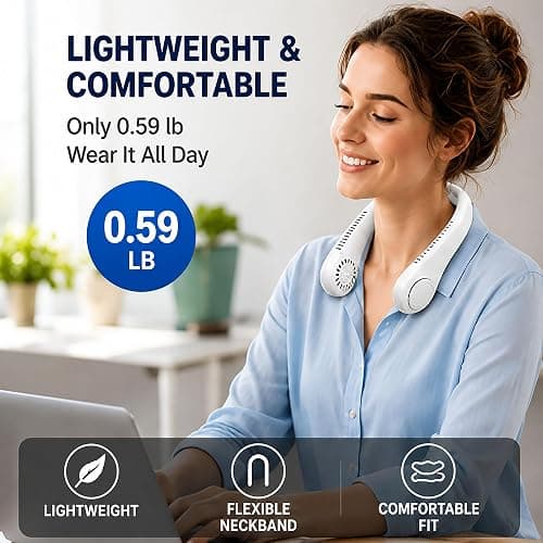 QYKCGQ Portable Neck Fan Rechargeable 4000mAh, Hands Free Wearable Personal Fan with 3 Speeds, 360° Adjustable Dual Fan Heads, Bladeless Cooling Fan for Travel, Office, Outdoor Activities, White thumbnail 7