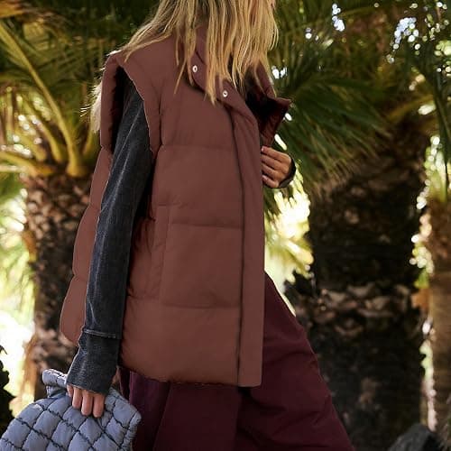 Ainangua Women's Puffer Vest Stand Collar Zipper Sleeveless Jackets Winter Lightweight Vests Warm Padded Jacket Coat thumbnail 3