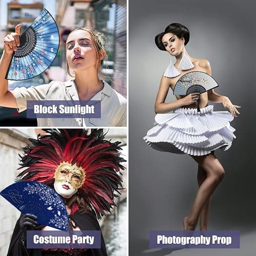 WEARXI Handheld Fan, 4 PCS Hand Fan, Chinese Folding Fan for Women Foldable, Silk Bamboo Hand Held Fan, Paper Hand Fan thumbnail 7