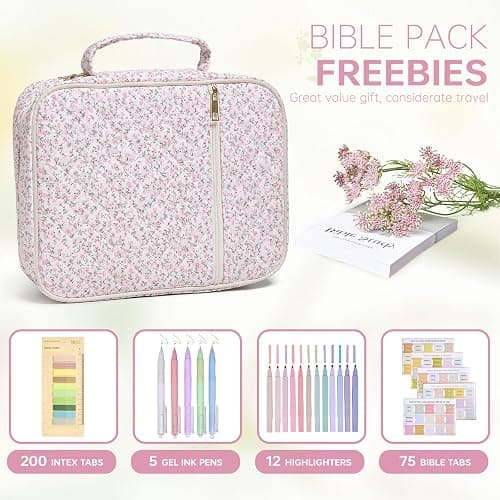 Bible Cover Case for Women Large Bible Cover with Durable Handle Quilted Bible Carrying Case for Girls Bible Study Supplies Accessories (Siamese Rose, Siamese Rose) - Siamese Rose - Siamese rose thumbnail 3