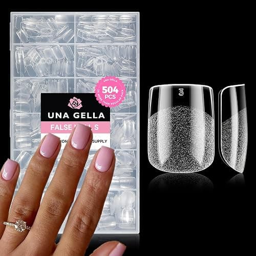 UNA GELLA Extra Short Nail Tips: 504pcs Square Fake Nails Pre-shape XS Short Square Press on Nails Gel Tips Full Cover Acrylic Nails False Nails for DIY Salon 12 Sizes - Image 1