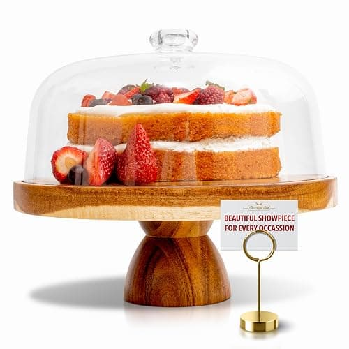 Acacia Wood Cake Stand with Dome Lid, Multifunctional 2-in-1 Round Cake Display with Shatterproof Acrylic Dome, Charcuterie & Cheese Board, Nachos & Snacks, Dessert Display thumbnail 6