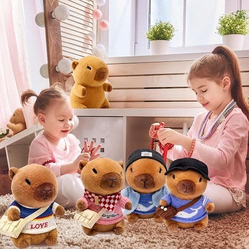 TITQWOP 10.2" Brown Capybara Plush Toy with 9 Clothes and Accessories Super Soft Capybara Stuffed Animal for Kids Girls Boys (Blue Capybara) thumbnail 8