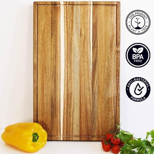 Acacia Wood Cutting Boards for Kitchen, Wooden Chopping Board for Meat, Cheese and Charcuterie Boards with Handles (ExtraThick 1.6"). Premium Quality Butcher Block (Oil bottle & Plate included) thumbnail 4